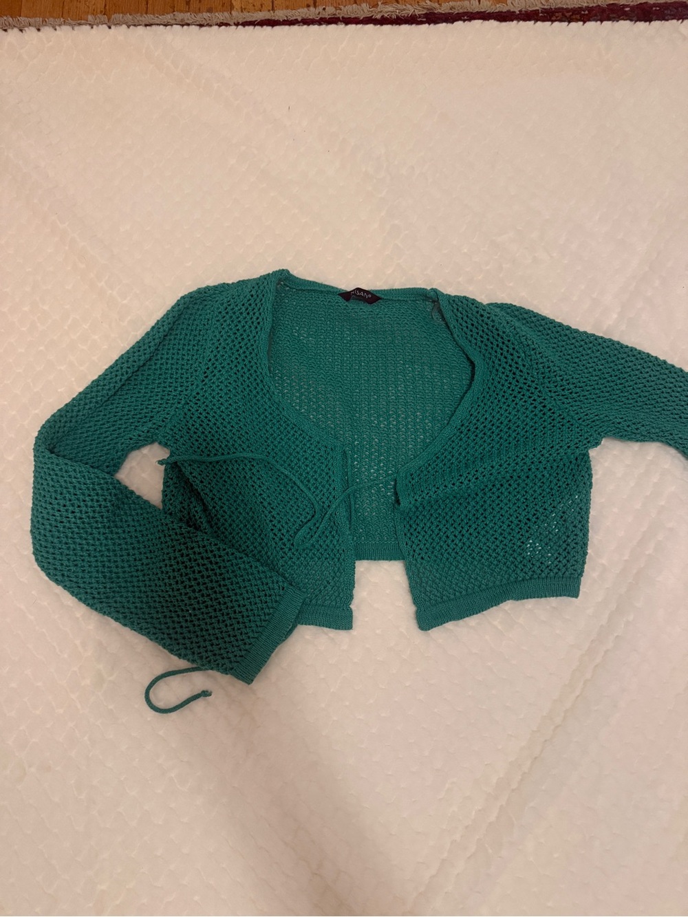 Cropped Open-Knit Cardigan in Teal
